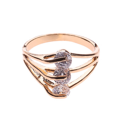 

Fashion Simple Style Gold Copper Clear Cubic Zirconia Women Lady Wedding Rings