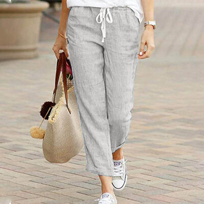 

Tailored Women Ladies Loose Casual Drawstring Elastic Cotton And Linen Pants