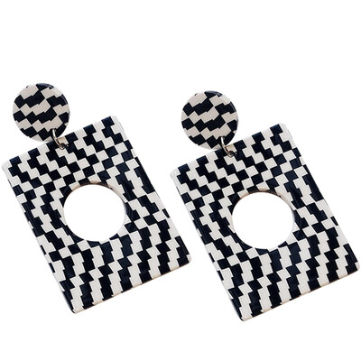 

Frosty Style Black&White Lattice Acrylic Geometric Earrings Drop Korean Earrings For Women Long Earrings