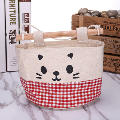 

Gobestart New Cotton Cartoon Cat Hanging Storage Bag Debris Pouch Wall Combination