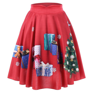 

Roseonmyhand Women Casual Christmas Santa Flare Elastic High Waist Cosplay Ball Gown Skirt