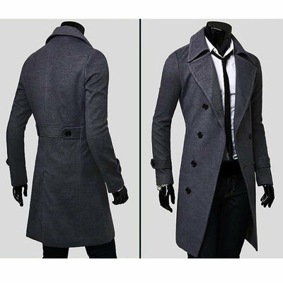 

Mens Checkered Coat Long Tweed Cashmere Wool Trendy Formal Winter Overcoat
