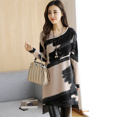 

A pond morning autumn female 2018 new ladies fashion round neck long sleeve contrast color printing short short long warranty warm quality long knit sweater S83T4111MA29JM beige color code