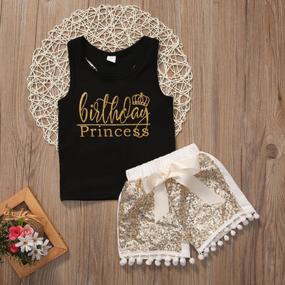 

Summer Baby Kids Girl Tank Vest TopSequin Shorts Pants Outfits Clothes Set 1-5T