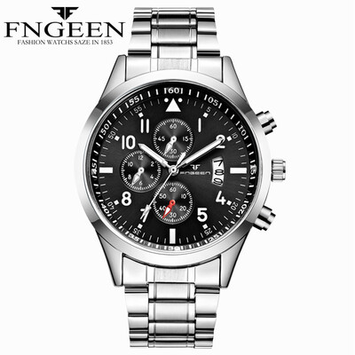 

Gobestart FNGEEN Men Luxury Casual Watch Quartz Stainless Steel Waterproof Calendar Watch