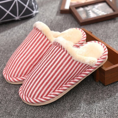 

Green cotton slippers non-slip bottom winter warm home slippers couple models female models vertical strip 40-41