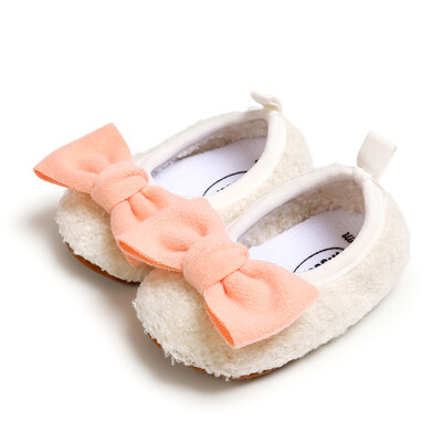 

Baby Shoes Infant Girl Breathable Plush Bowknot Anti-Slip Casual Sneakers Toddler Soft Soled Walking Sweet Shoes