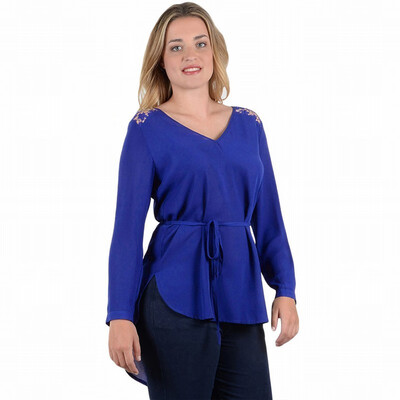 

Large size womens V-neck long-sleeved mid-length top