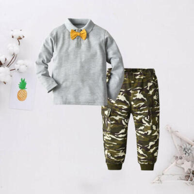 

Toddler Kids Baby Boys Clothes Bow Tie Tops T Shirt Camo Pants Leggings Outfits