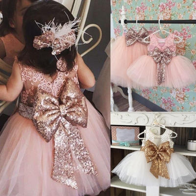 

Kids Baby Girl Sequins Boknot Dress Christmas Party Bridesmaid Dresses Sundress