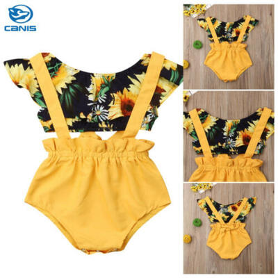 

Newborn Baby Girl Kid Sunflower Sleeveless Crop Tops T-shirt Short Outfits Set
