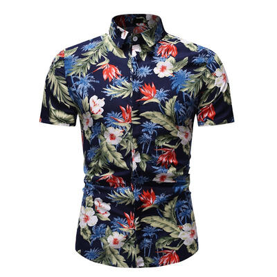 

Mens Short Sleeve Flower Shirt Casual Button Down Print Beach Shirts