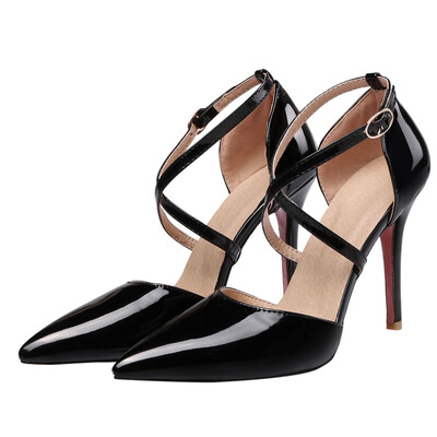 

Rose Womens High-Heeled Cross Straps Pointed Patent Leather Sandals Casual Shoes