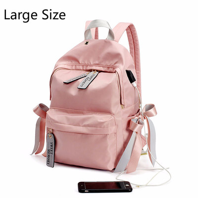 

Waterproof Oxford School Backpack for Teenager Girl Cute Bow Backpacks Women USB Charger Laptop Bagpack Female Pink Back Pack