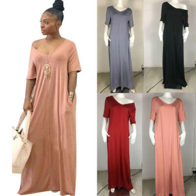 

US Womens Holiday Off Shoulder Ladies Summer Beach Long Maxi Dress Plus Size
