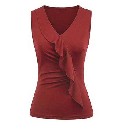 

Women Vest Sleeveless Loose Camisole Casual V-Neck Tee Tank Tops Pleated T-Shirt