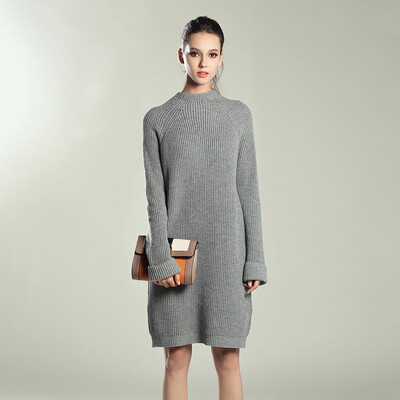 

PREISEI New Autumn Winter Women Casual Elegant Simple Loose Solid O-Neck Long Sleeve Sweater Dress Vestido Mujer