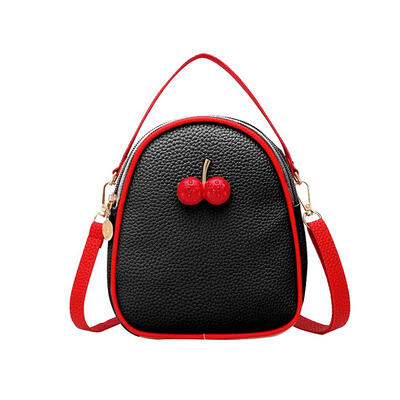 

Litchi Pattern Cherry Decor Travel Backpacks PU Leather Women Shoulder Bags