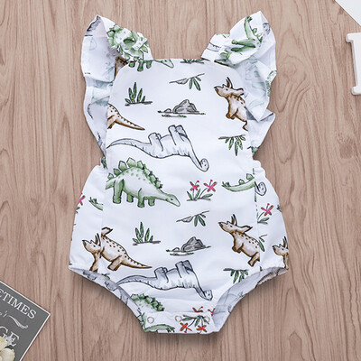 

Newborn Kids Baby Girl Cartoon Dinosaur Ruffled Print Romper Bodysuit Playsuit