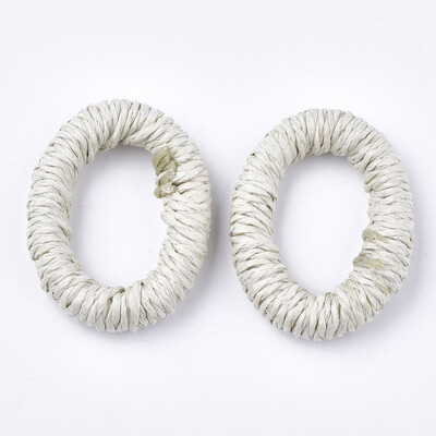 

Handmade Paper Woven Linking Rings Imitation Raffia with Wood Inside Oval Honeydew 4045x3033x79mm Inner measure 2528x15
