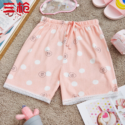 

Three guns sleep pants womens cotton 2019 spring&summer new breathable loose lace lace cotton womens home shorts blue moon