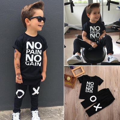 

Toddler Kids Baby Boy Outfits Clothes No pain no gain T-shirt TopPants 2pcs Set 1-6Y