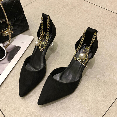 

Sandals woman Xia Han version 100 Baotou sandals female chic sexy crystal heel chain high heel shoe tide