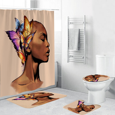 

Toponeto 4PCS Non Slip Toilet Polyester Cover Mat Set Bathroom Shower Curtain