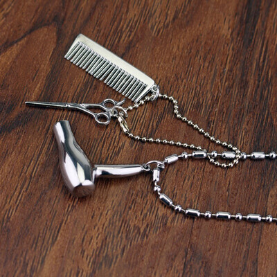 

Unisex Hair Dryer Scissors Comb Pendant Chain Necklace Barber Kit Hairdresser Gift