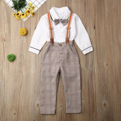 

New Baby Boy Formal Shirt Tops Suspender Pants Outfits Academy Style Tracksuit