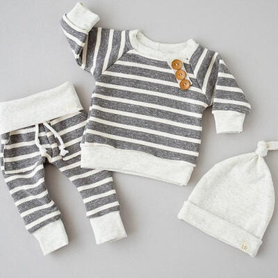 

3pcs Newborn Baby Boy Girls Kids Infant tops pants Hat Bodysuit Outfits Set