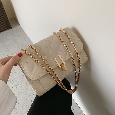 

Ins texture small square bag fashion womens bag 2019 new bag Lingge chain bag new shoulder Messenger bag tide