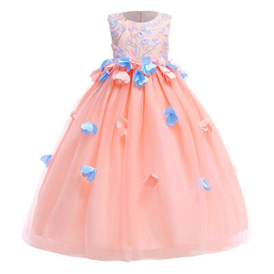 

Summer Girls Sleeveless Dress Elegant 3D Petals Party Kids Gauze Ball Gown