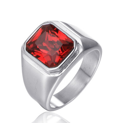 

Personality fashion square simple gem titanium steel mens ring
