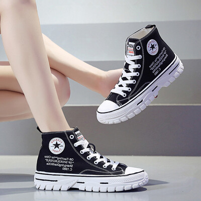 

Small white tide shoes womens autumn high - heel thick - bottom to build a Korean version of white shoes students Gao Bang canvas