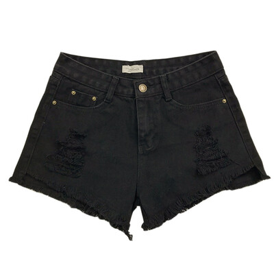 

Women Mid Waist Hole Denim Shorts Girls Street-wear Zipper Fly New Casual Shorts