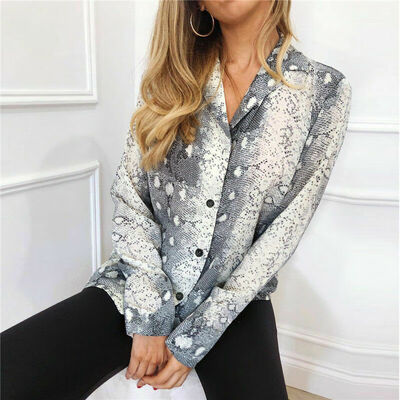 

Women Leopard Print V-neck Chiffon Blouse Shirt Ladies Long Sleeve T-shirt Tops