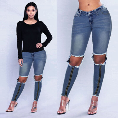 

Tailored Womens Casual Destroyed Ripped Jeans Trousers Stretchy Slim Leggings Denim Pants
