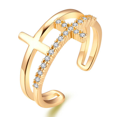 

New Fashion Rose Gold Silver Color Engagement Ring Double Cross Ring Wedding Best Gift