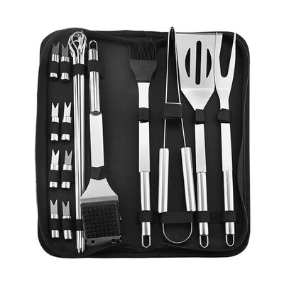 

New 1 Set Household Light Weight Outdoor Portable Multi-functional Practical Stainless Steel Portable Tote BagBarbecue Tool Sets