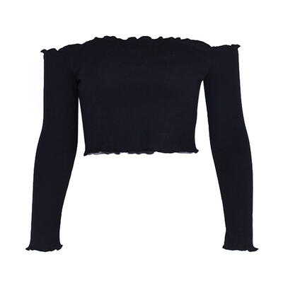 

Sexy Off Shoulder Women Long Sleeve Tank Tops Solid Knitted Crop Blouse