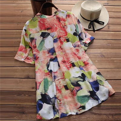 

Summer Womens Printed Shirts Blouse Office Work Button Down T-shirts Tops