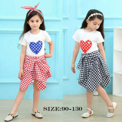 

Fashion Toddler Kids Baby Girls Tops T-shirt Plaid Skirt Dress Outfits Clothes