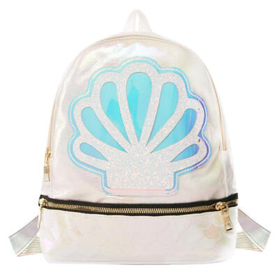 

Laser Shell Zip Backpack Women Girls PU Leather School Travel Rucksack