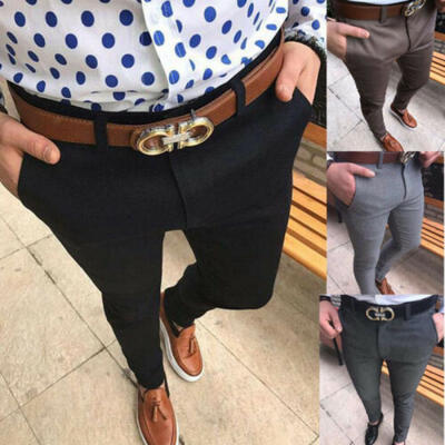 

Men Slim Fit Business Formal Pants Casual Office Stylish Straight Solid Trousers