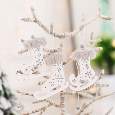 

Siaonvr Christmas Decorations Painted Wooden Printed Skates Hemp Rope Small Pendant