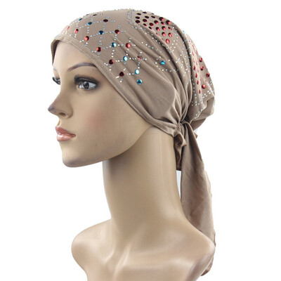 

1 Pc Women Muslim Sequins Decor Long Turban Cap Cancer Chemo Hat Beanie Scarf Turban Elastic Head Wrap