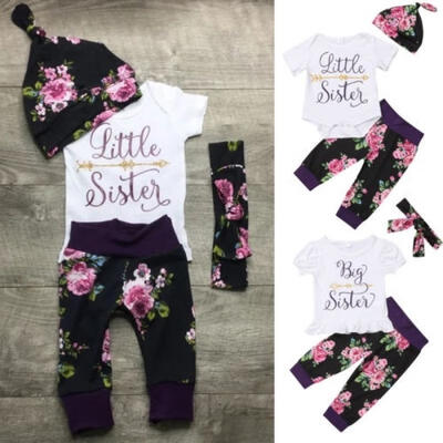 

Newborn Baby Girls Kids Sister Romper Top Flower Pants Leggings Outfits Clothes