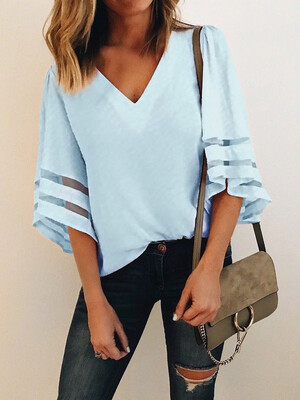 

New Summer Fashion V Neck Women Casual Loose Half Sleeve Blouse Tops Blouses&Shirts