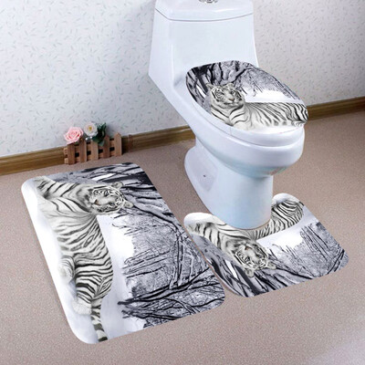 

Toponeto 3PCS Christmas Bathroom Non-Slip Pedestal Rug Lid Toilet Cover Bath Mat Set